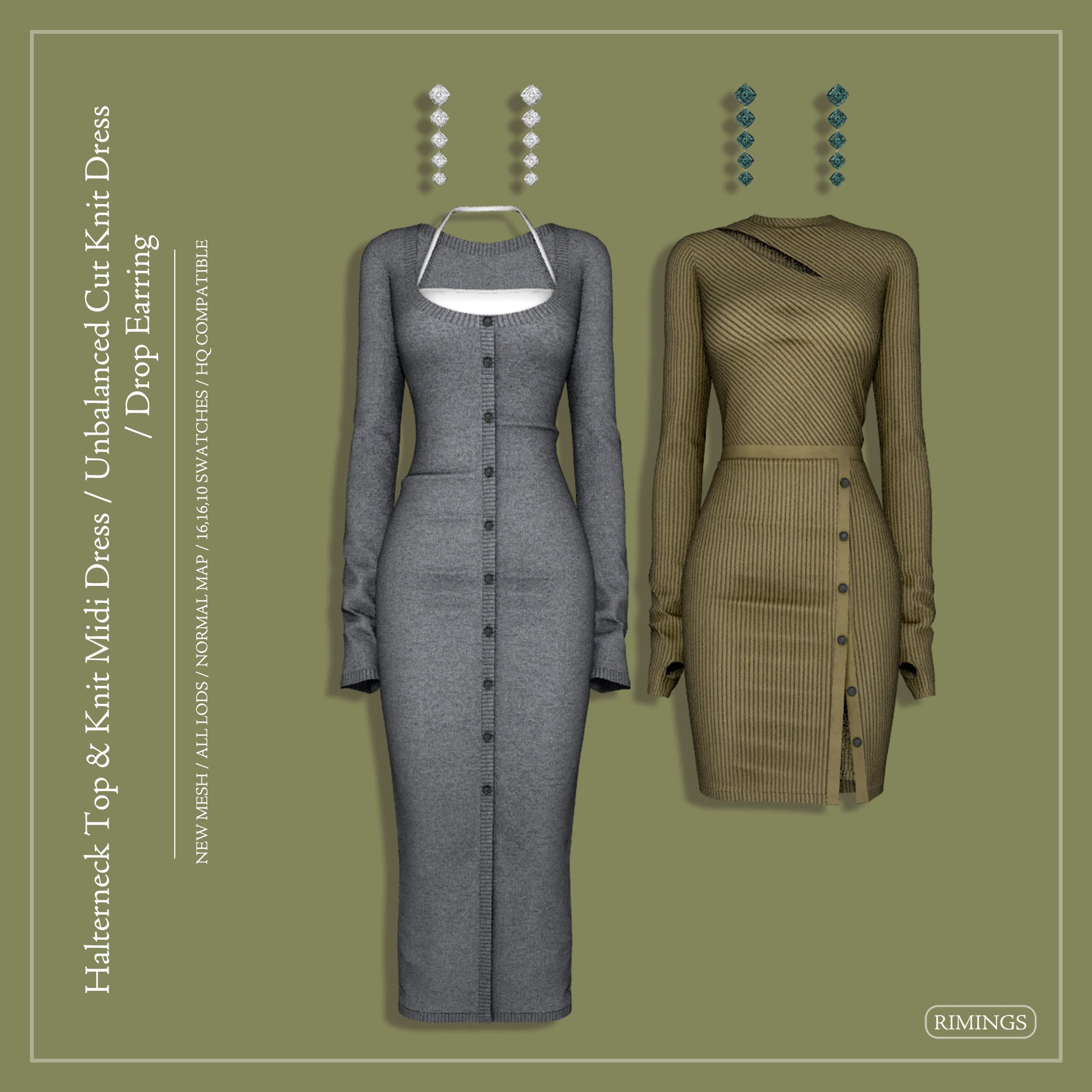 Сет одежды Knit Midi Dress & Unbalanced CUT Knit Dress & Drop Earring